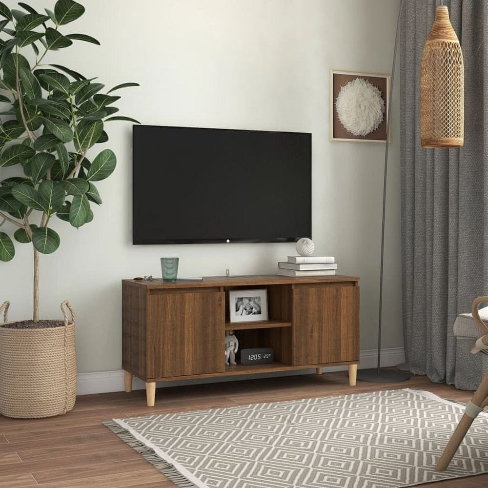 Vidaxl TV skrinka s nohami z masívneho dreva hnedý dub 103,5x35x50 cm